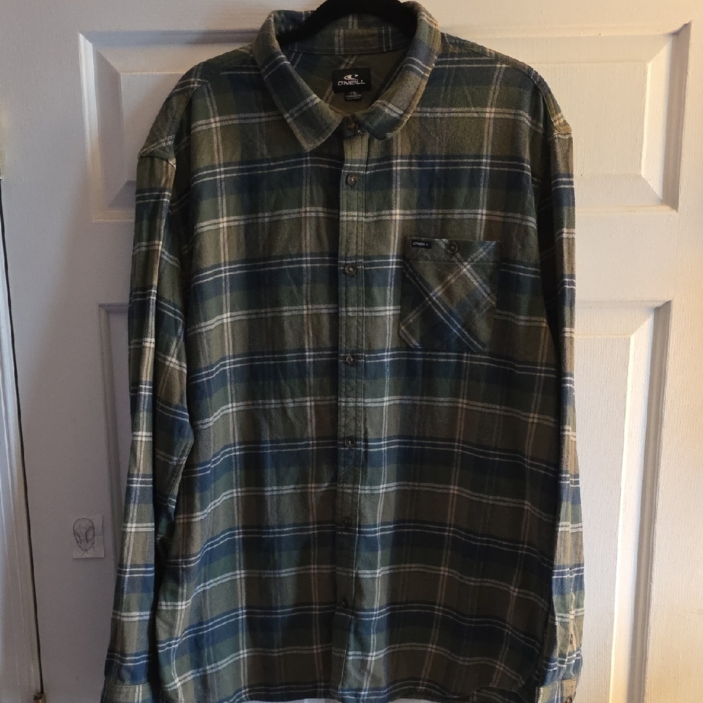 O'Neill Men's Blue and Green Plaid Button Down Shirt, XXL, Standard Fit, NWT
